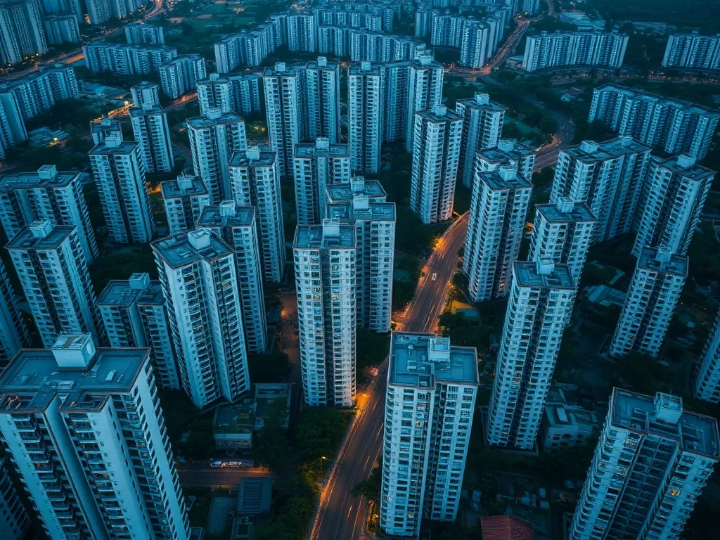 Aerial view of HDB residential blocks in Bedok Singapore, hi