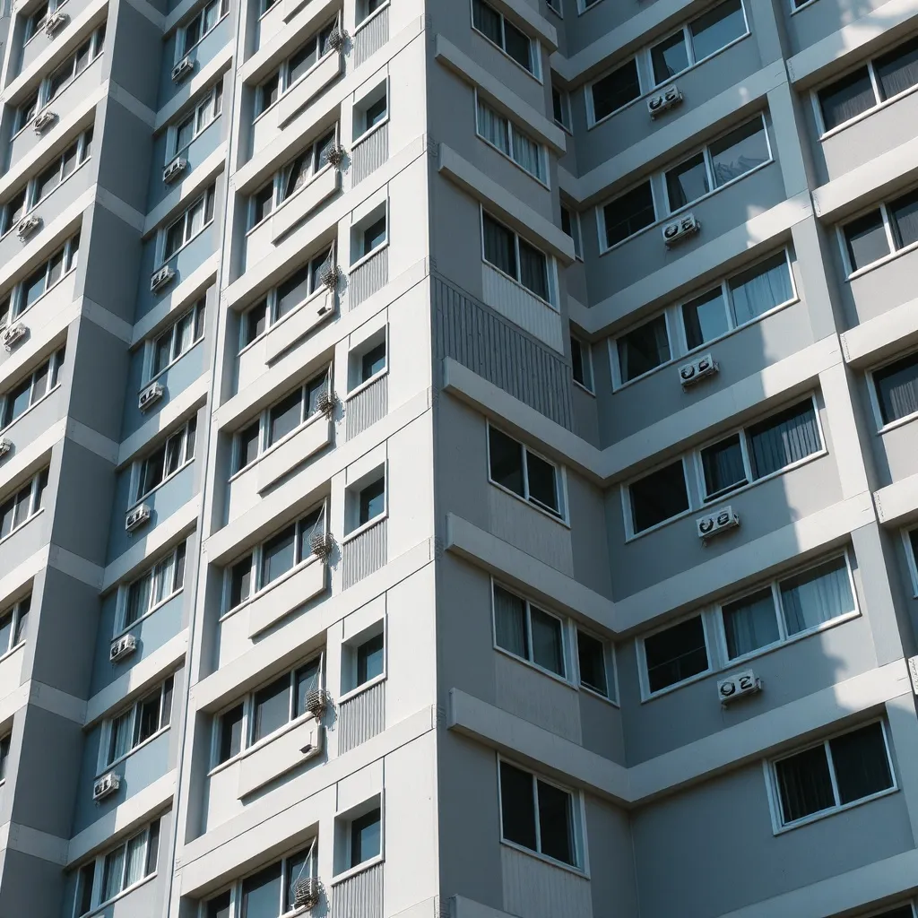 Close-up architectural shot of modern Singapore HDB building