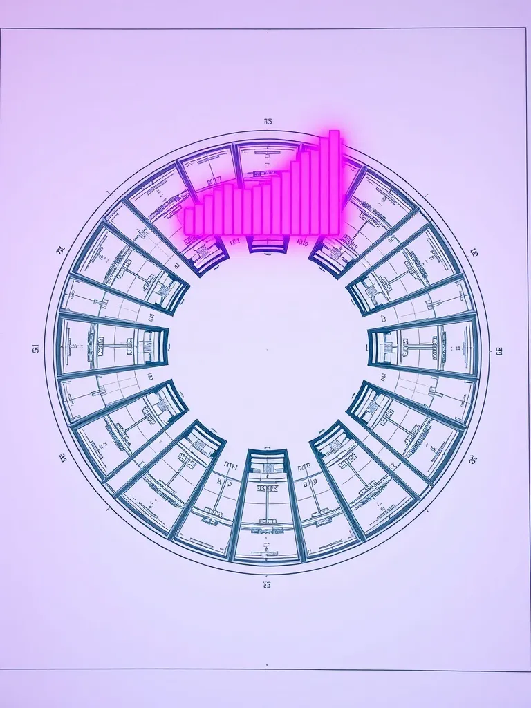 Detailed architectural blueprint of a circular apartment lay